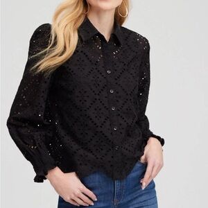 CHICOs Eyelet Scallop Hem Blouse Sz 3 (XL)